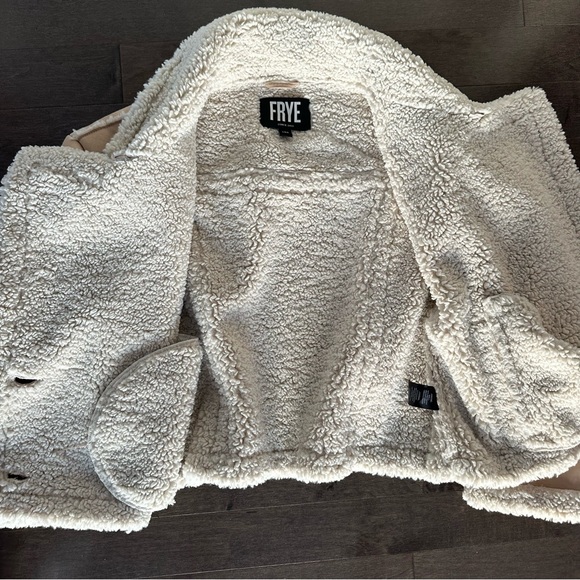 Frye Faux Shearling Jacket Plush Double Breasted Button Large - Picture 9 of 11